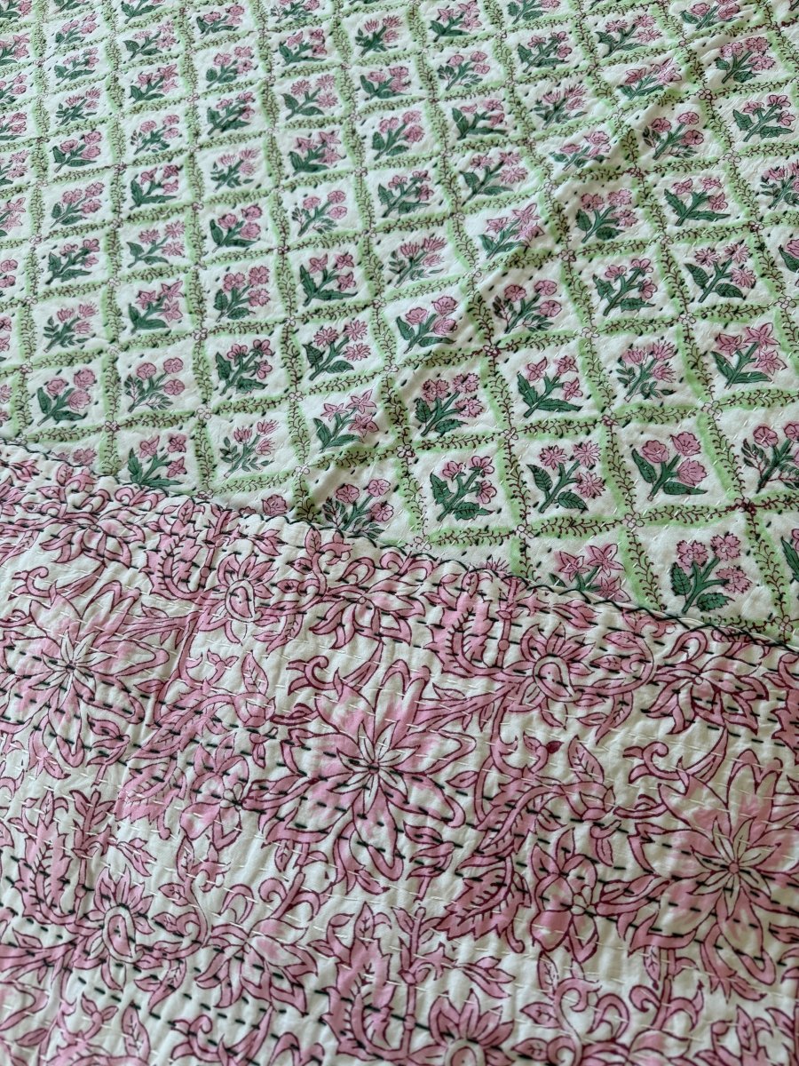 Kantha Quilt - Pink Clover - Gawjus