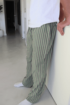 Men's Green Stripe Long Trousers - Gawjus