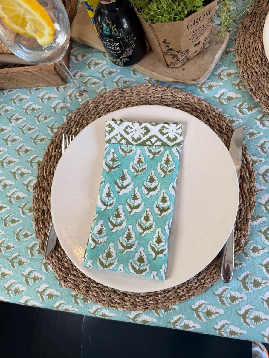 Napkin Set - Aqua and Olive - Gawjus