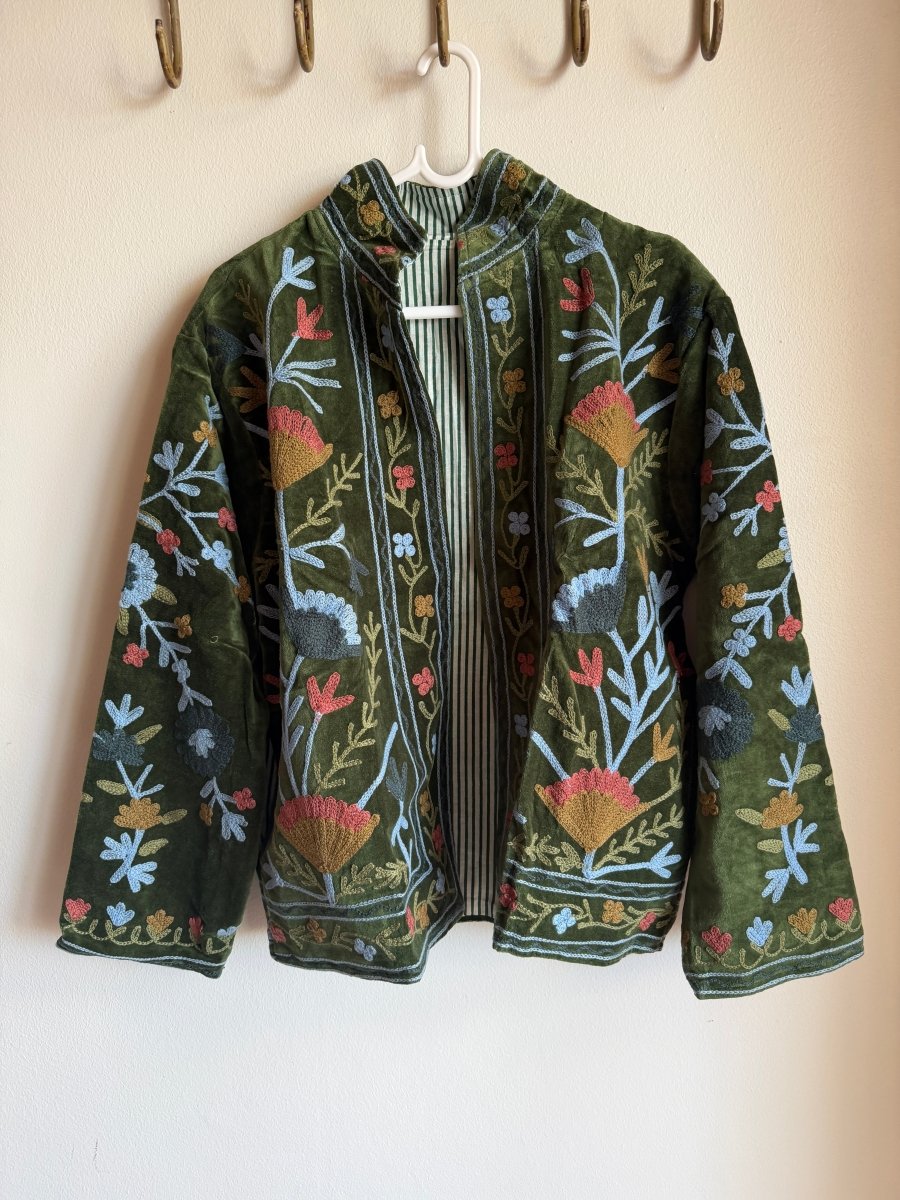Suzani Embroided Jacket - Blue Forest - Gawjus
