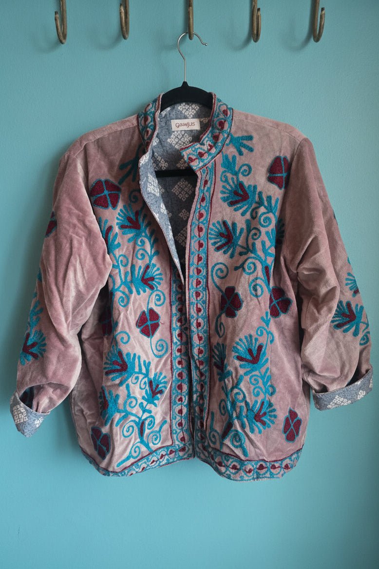 Suzani Embroided Jacket - Blue & Maroon Bloom - Gawjus
