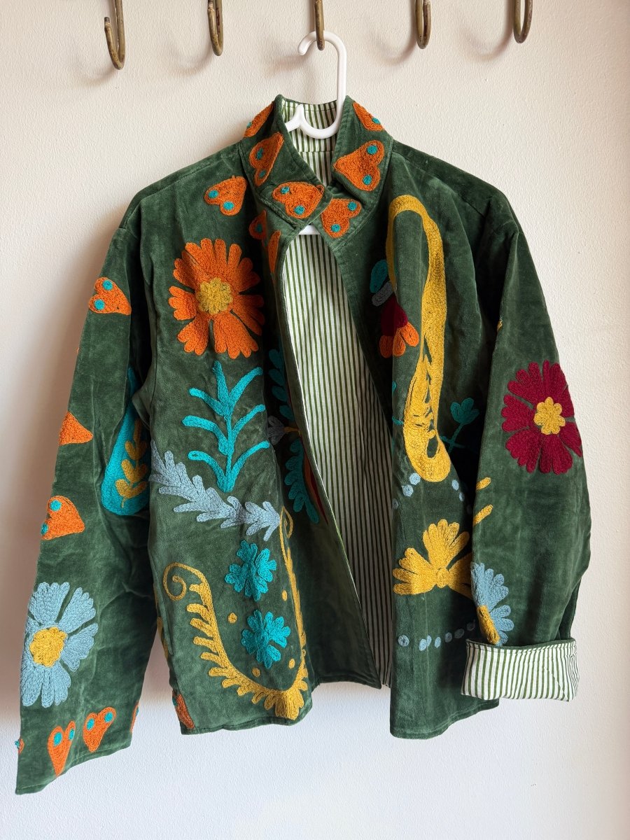 Suzani Embroided Jacket - Blue Vase - Gawjus