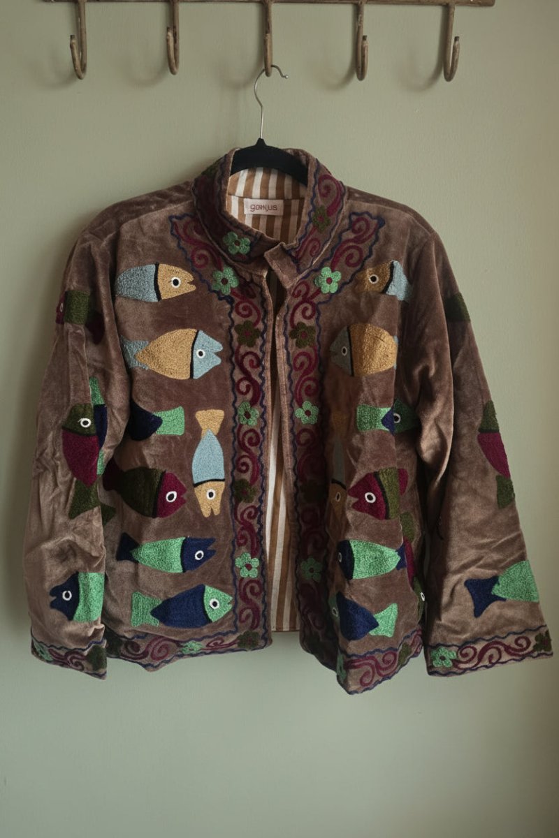 Suzani Embroided Jacket - Brown Sea - Gawjus