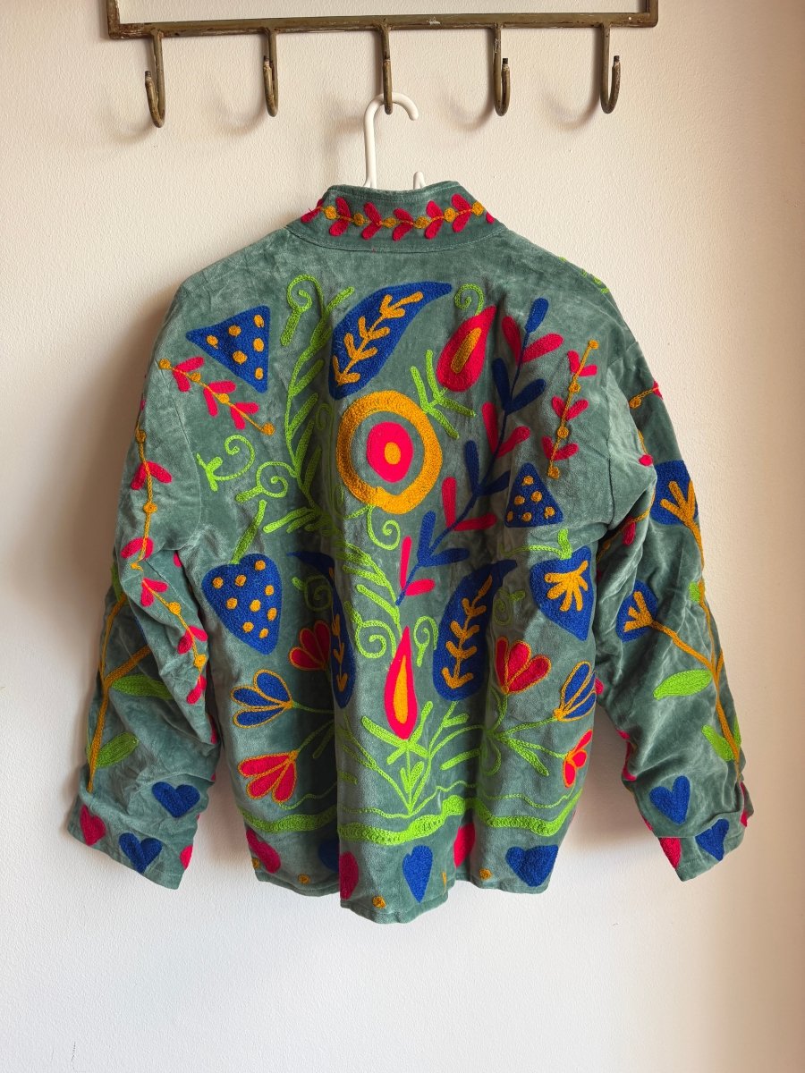 Suzani Embroided Jacket - Dark Blue Leaf - Gawjus
