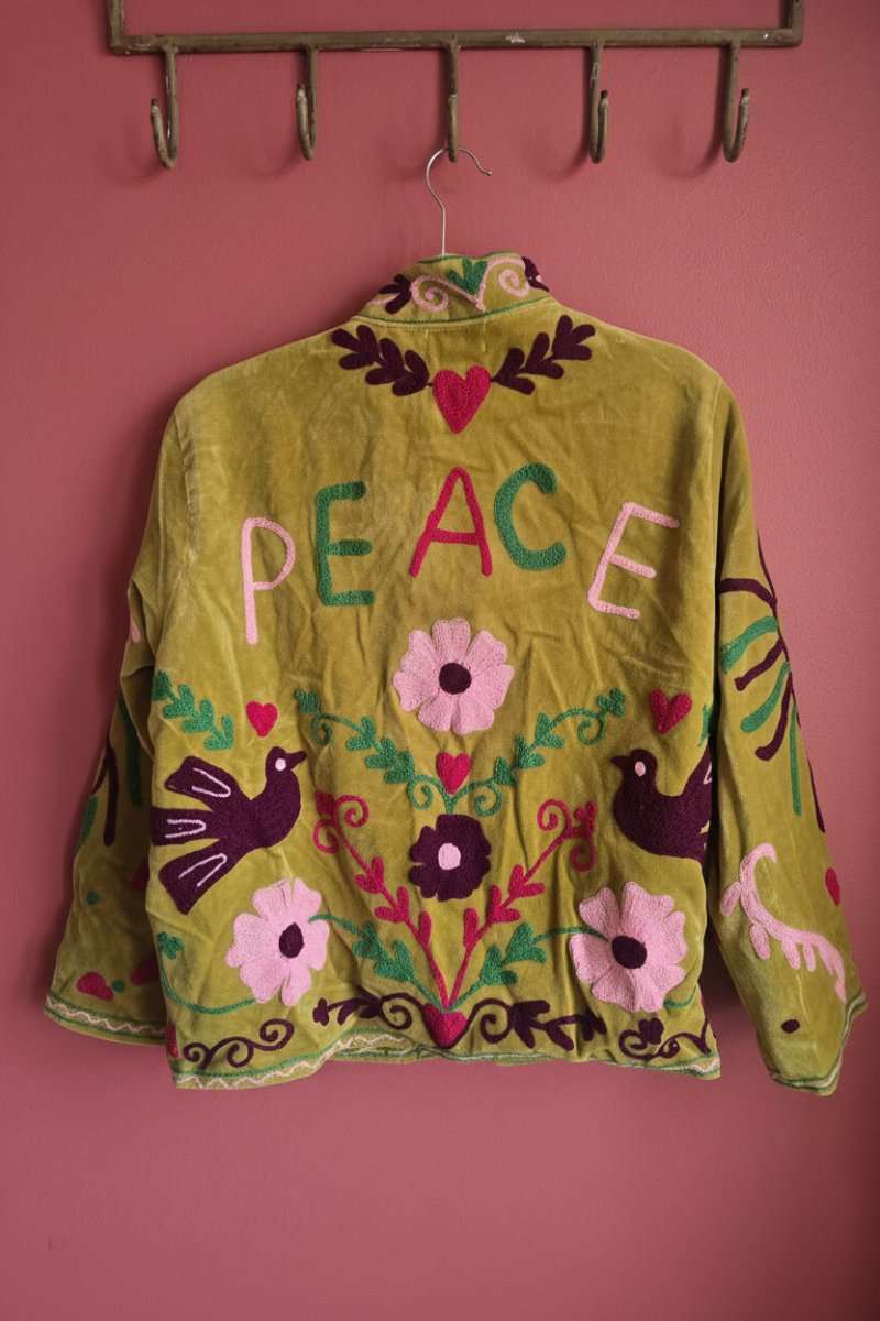 Suzani Embroided Jacket - Green Love - Gawjus