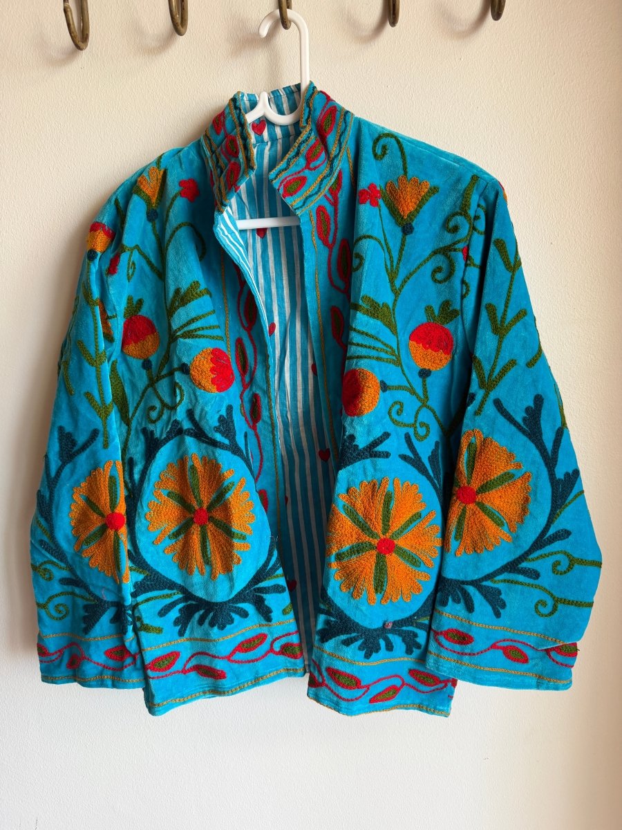 Suzani Embroided Jacket - Mandarin - Gawjus