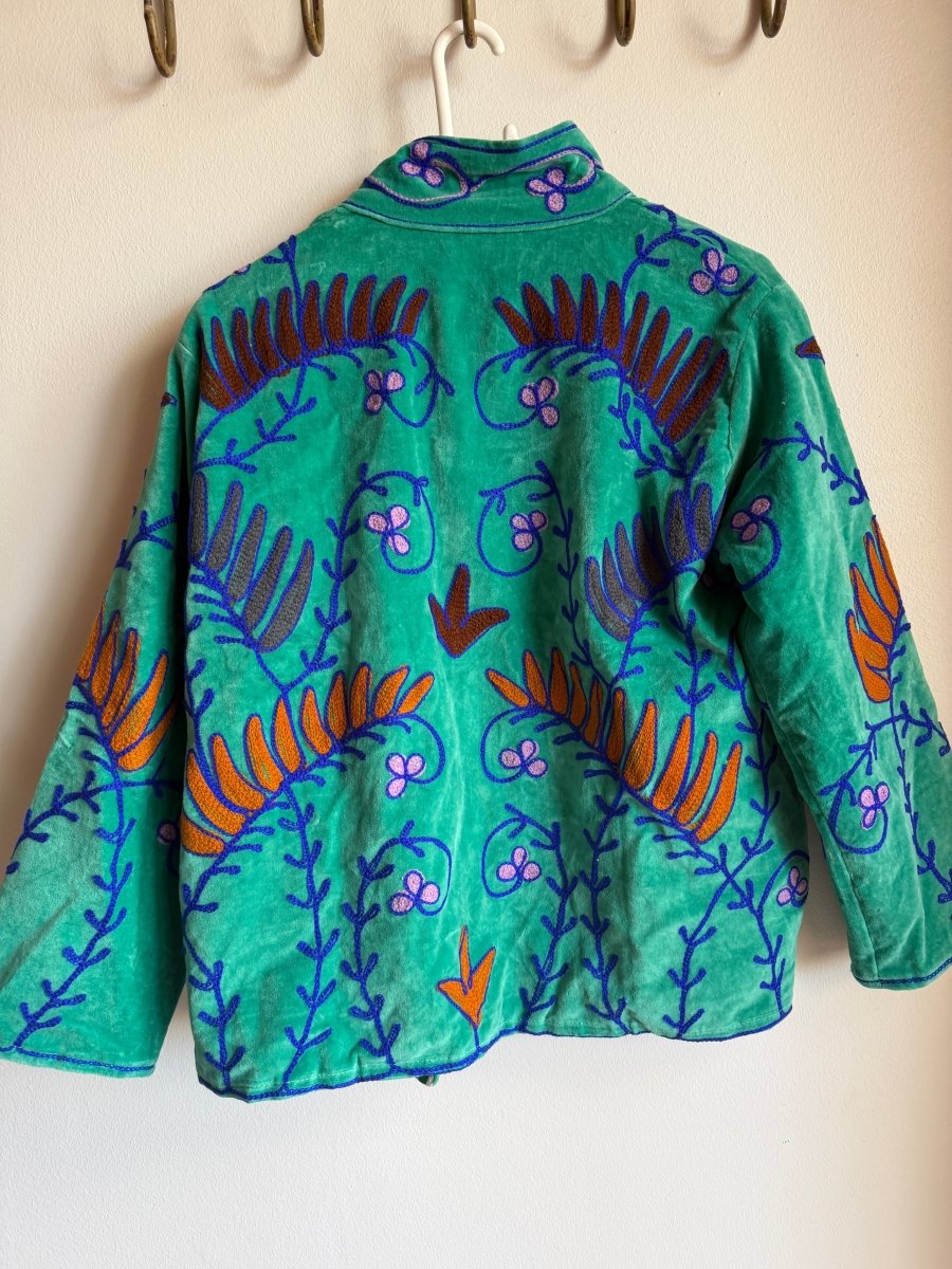 Suzani Embroided Jacket - Orange and Turquoise - Gawjus