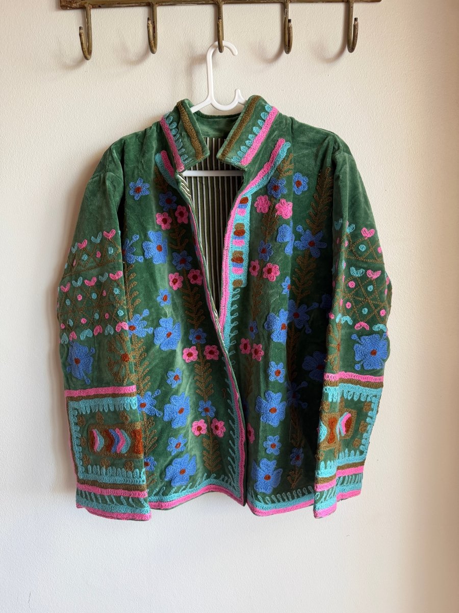 Suzani Embroided Jacket - Pink & Blue Prism - Gawjus