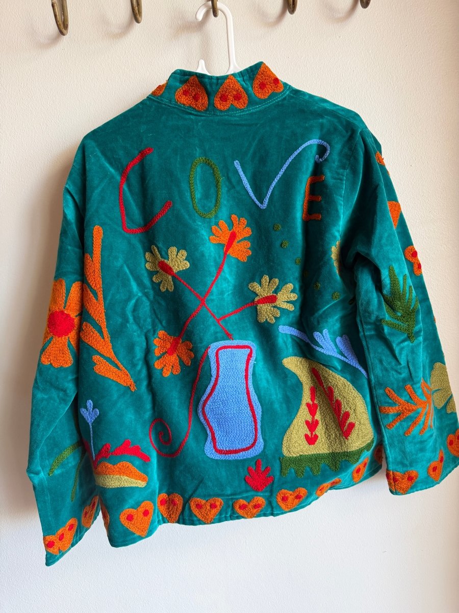 Suzani Embroided Jacket - Turquoise Garden - Gawjus