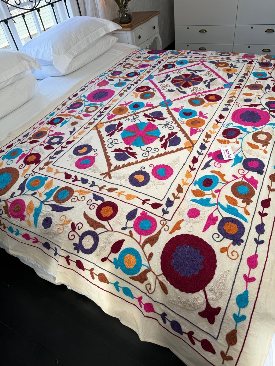 Suzani Kantha - Hand-embroidered Blanket - Two - Gawjus