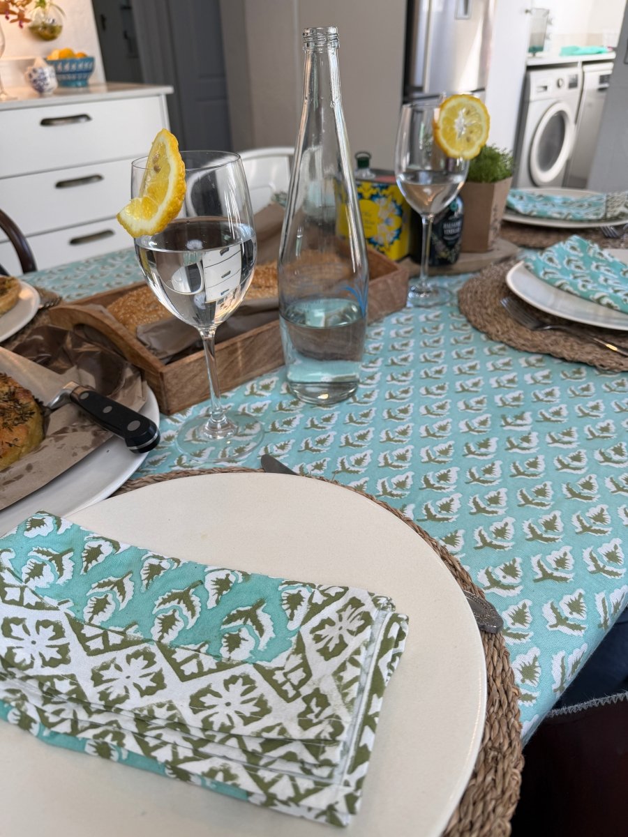 Table cloth - Aqua and Olive - Gawjus