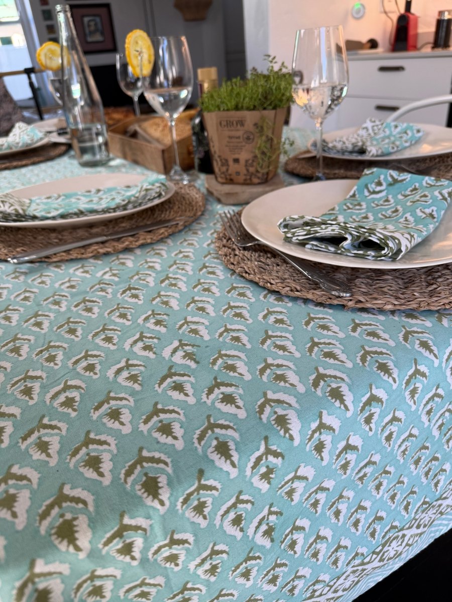 Table cloth - Aqua and Olive - Gawjus