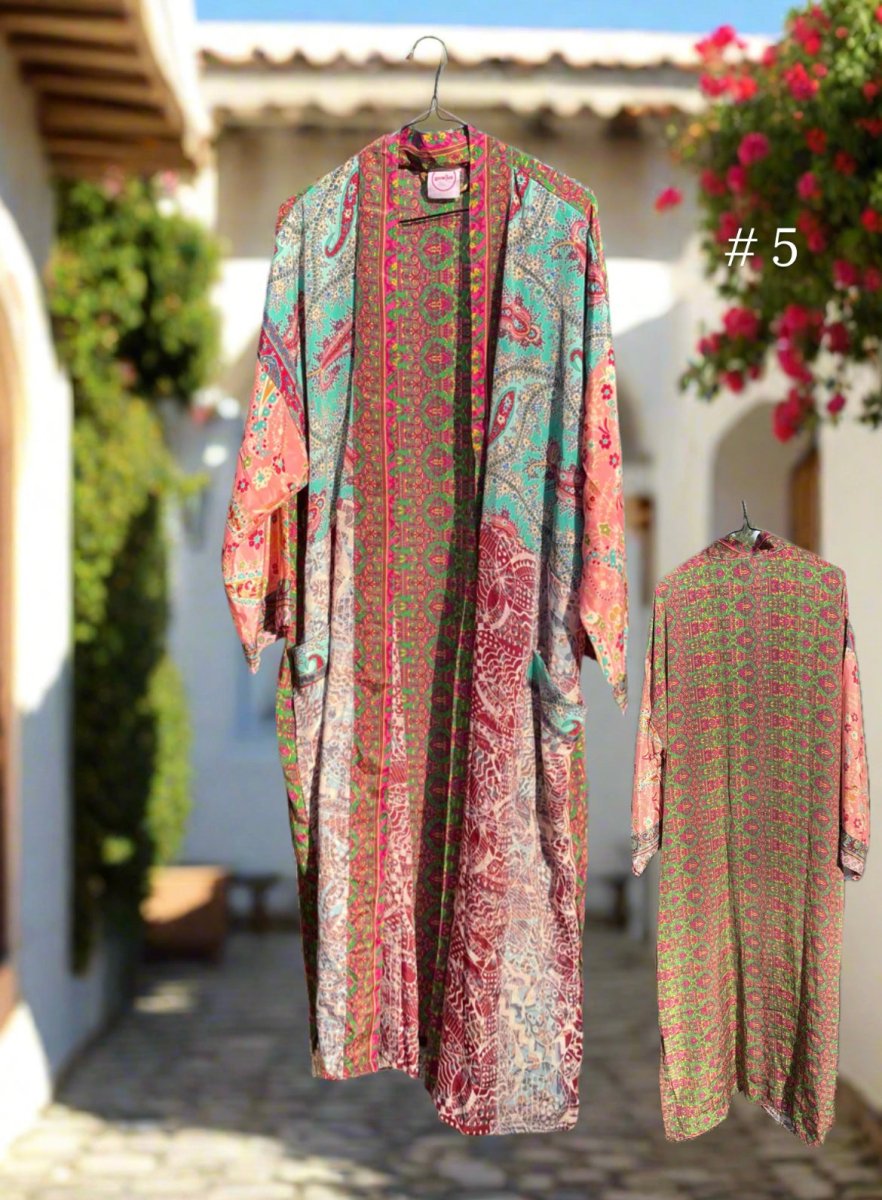 Vintage Long Silk Robe - Gawjus