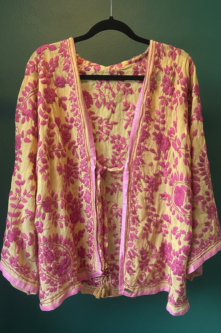 Vintage Phulkari Short - Pink and Beige - Gawjus