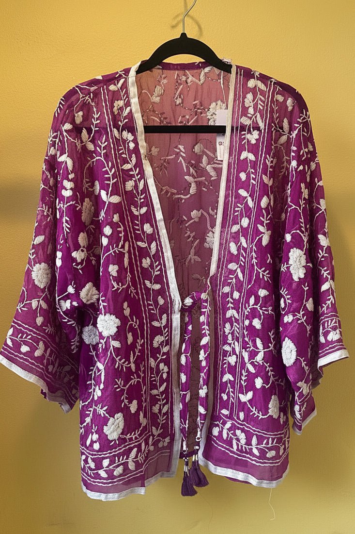 Vintage Phulkari Short - Purple and White - Gawjus
