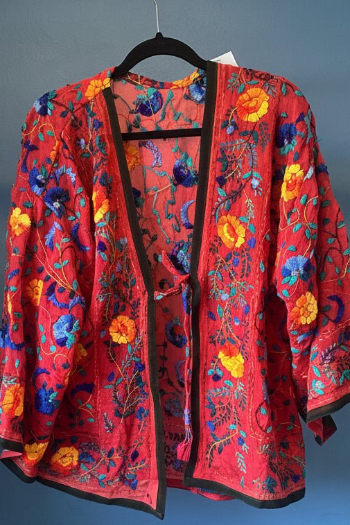 Vintage Phulkari Short - Red and Colourful - Gawjus